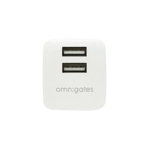 Front view of white 2-Port Wall Outlet Charger
