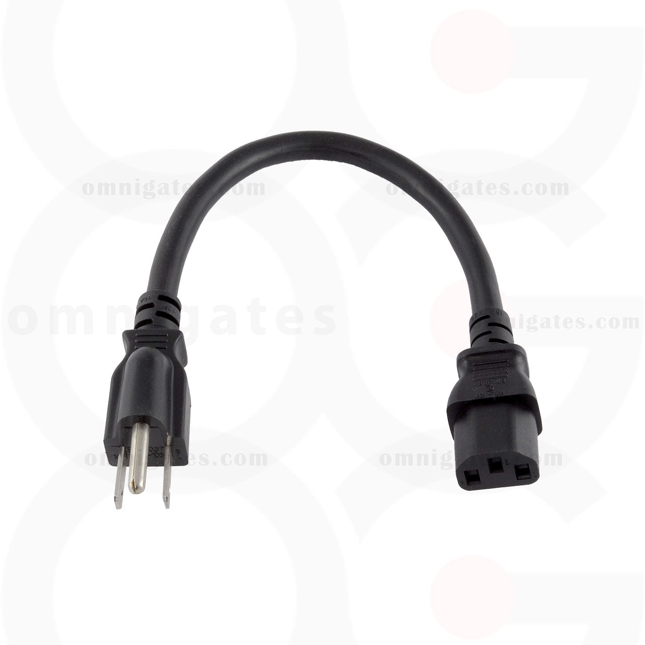 Standard AC Power PC/Monitor Cord, 14AWG, 15A 125V, NEMA5-15P/C13 Connector Cable, Black, 1 foot
