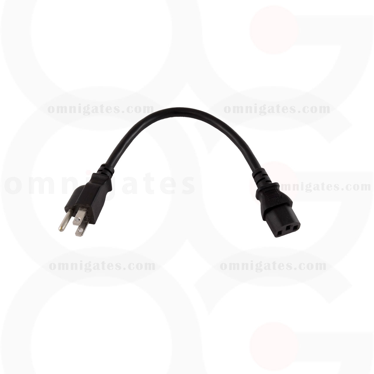 Standard AC Power PC/Monitor Cord, 16AWG, 13A 125V, NEMA5-15P/C13 Connector Cable, Black, 1 foot