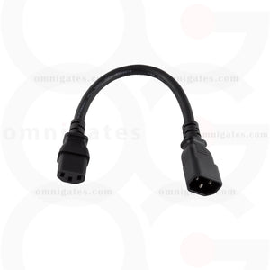 black 1 foot Power Cord Extension, PC/Monitor, 14AWG, 15A 250V, C13/C14 Connector Cable