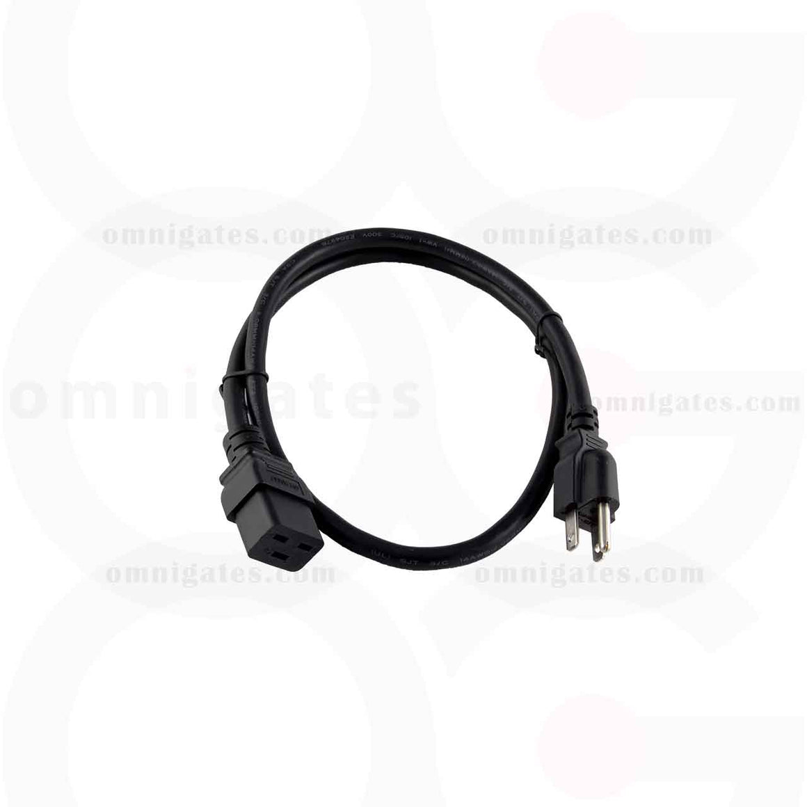 Power Cord 14AWG, 15A 250V, NEMA 5-15P/IEC C19 Connector Cable, Black, 3 feet