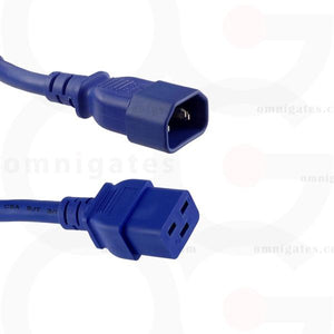 Blue Power Cord Extension, 14AWG, SJT, 15A/250V, C14/C19 Connector cable