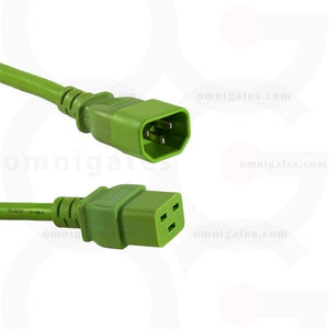 Green Power Cord Extension, 14AWG, SJT, 15A/250V, C14/C19 Connector cable
