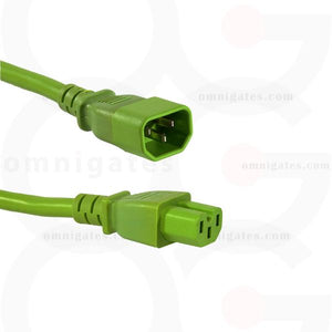 Green 2 feet Power Cord Extension, 14AWG, SJT, 15A/250V, C14/C15 Connector cable