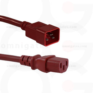 Red Power Cord, 14 AWG, SJT, 15A/250V, C13/C20 Connector Cable