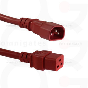 Red Power Cord Extension, 14AWG, SJT, 15A/250V, C14/C19 Connector cable