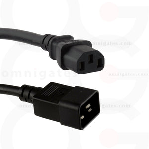 Black Power Cord, 14 AWG, SJT, 15A/250V, C13/C20 Connector Cable