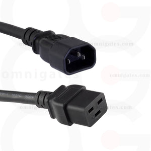 black Power Cord Extension, 14AWG, SJT, 15A/250V, C14/C19 Connector cable