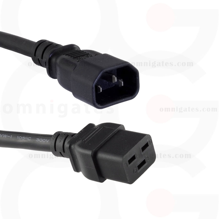 3 feet black Power Cord Extension, 14AWG, SJT, 15A/250V, C14/C19 Connector cable