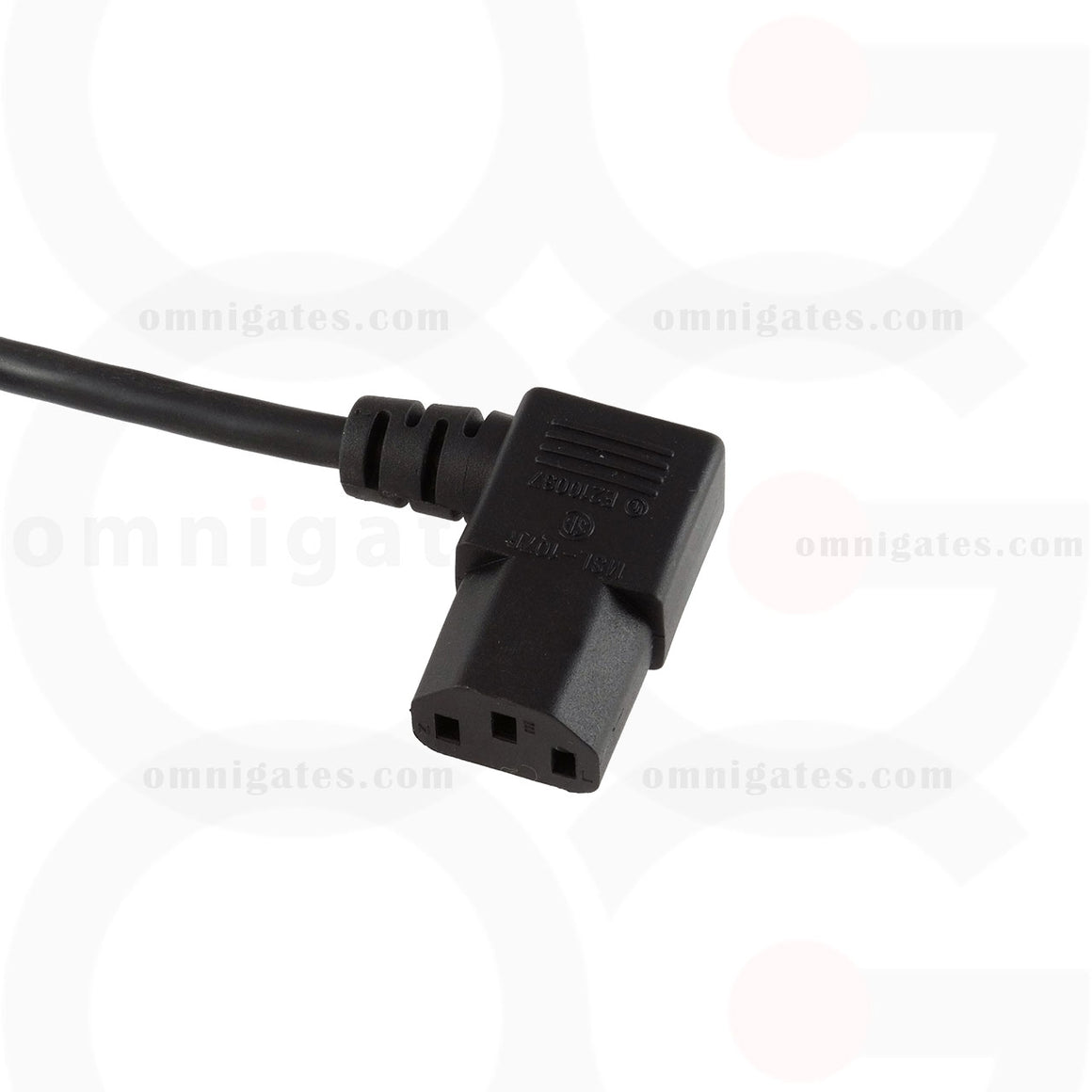 Right-Angle Standard AC Power PC/Monitor Cord, 18AWG 3 Conductor, 10A 125V, NEMA5-15P/C13 Connector Cable female