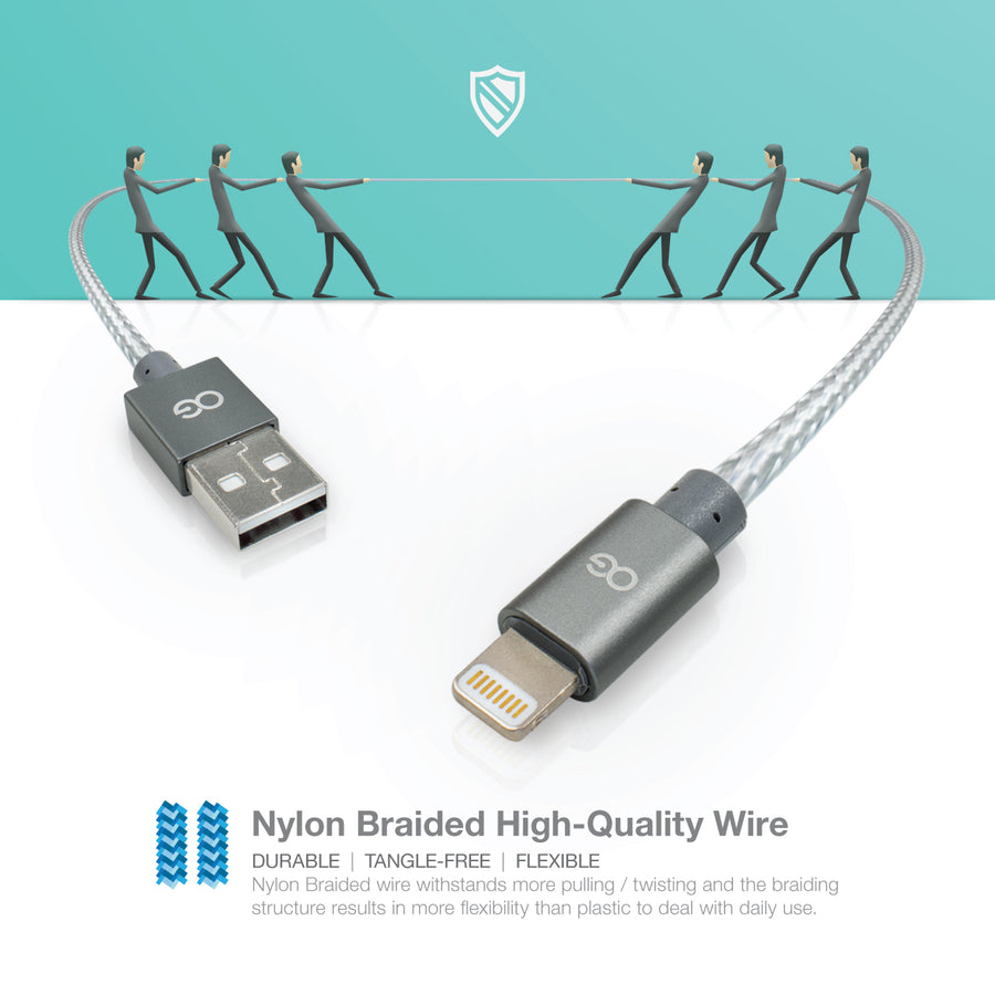 Premium High Speed Apple® MFi Certified Lightning® to USB Charge & Sync Cable, 3ft, Gray