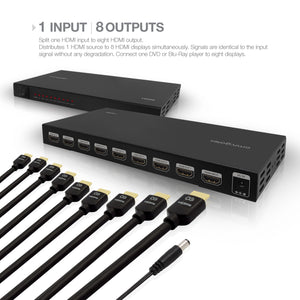 input and output of Omnigates black HDMI 1.4 Splitter 1x8 with EDID