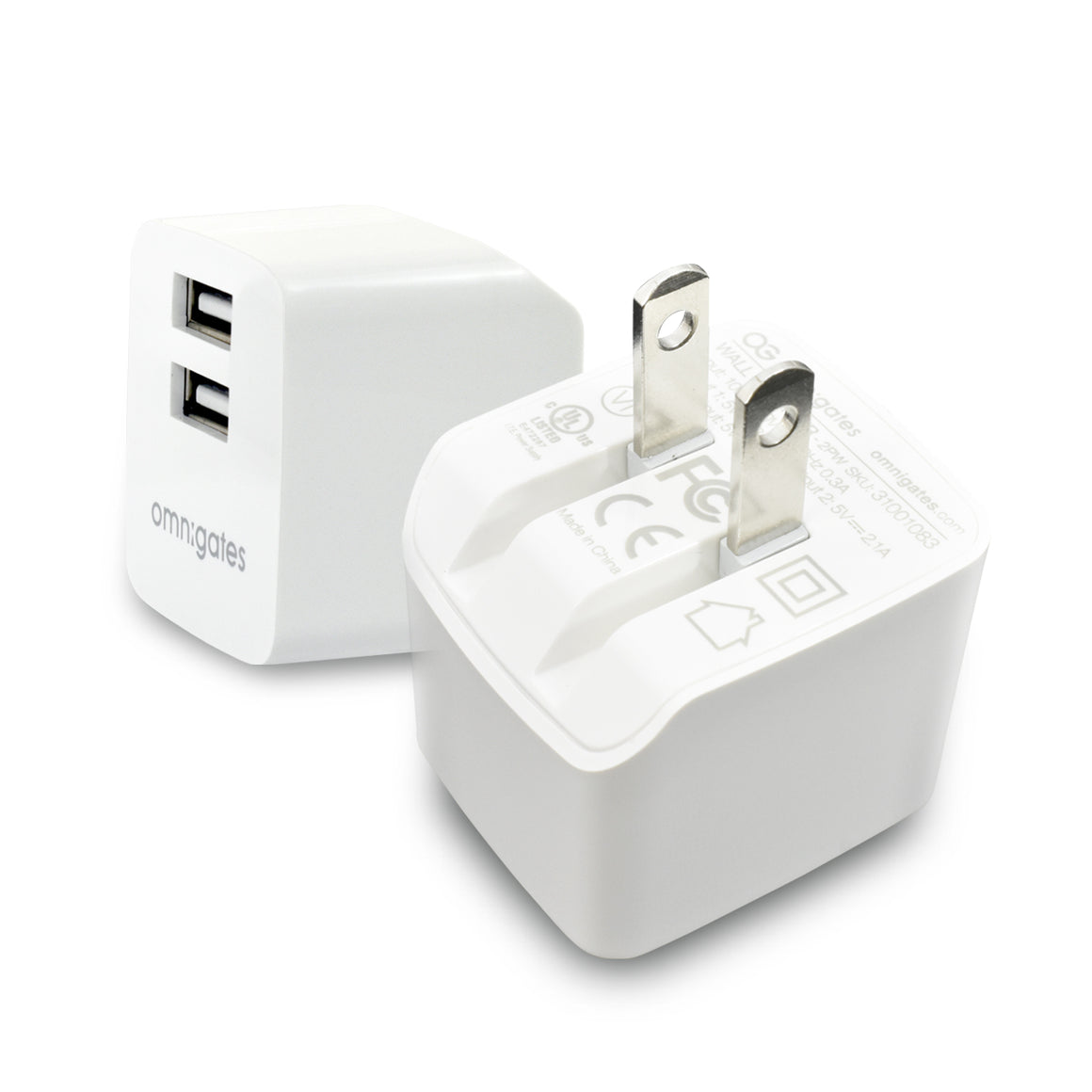 Omnigates Mach 2-Port 10.5W Wall Outlet Charger[UL listed] (2 Pack) - omnigates.com