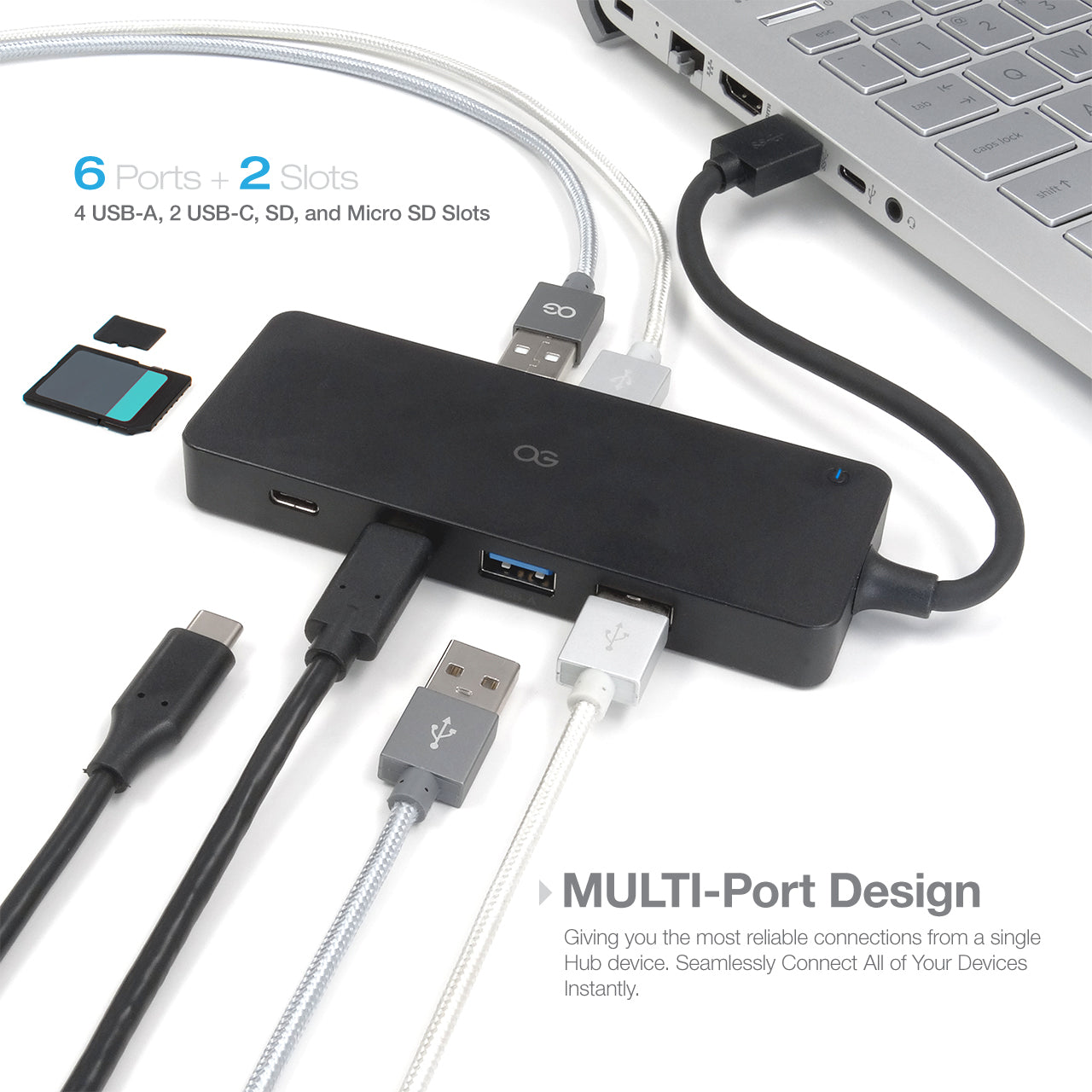 USB Hub - 4 USB Ports, 2 Type-C Ports, 1 SD/MicroSD Reader