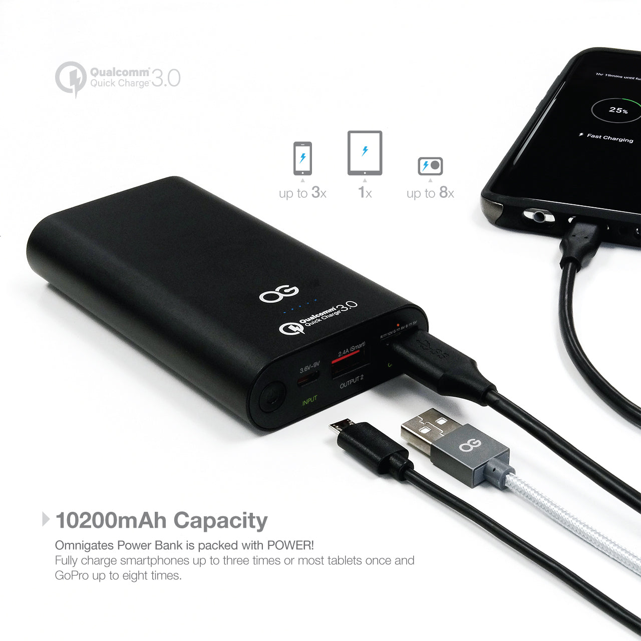 10200mAh Power Bank with Qualcomm Quick Charge 3.0