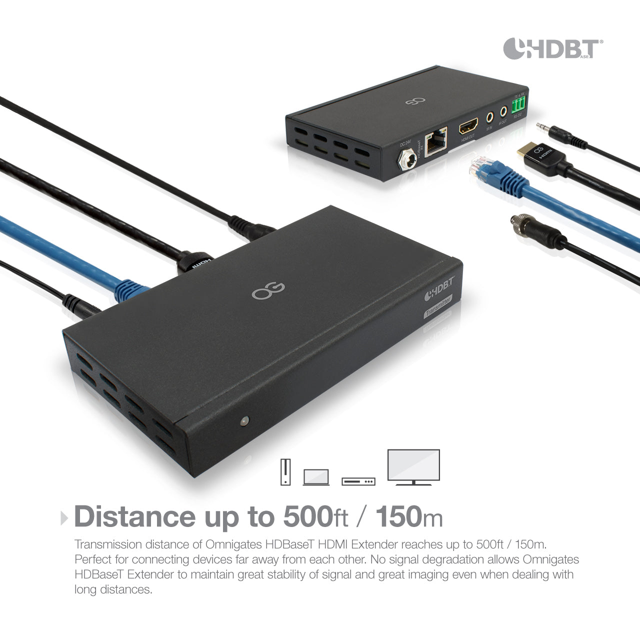 HDBaseT HDMI Extender kit [up to 150m/ 500ft] over single Cat 5e/6/6A/7  Ethernet Cable