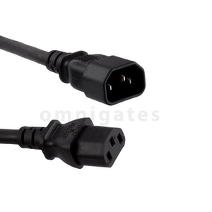 Power Cord Extension, PC/Monitor, 14AWG, 15A 250V, C13/C14 Connector Cable