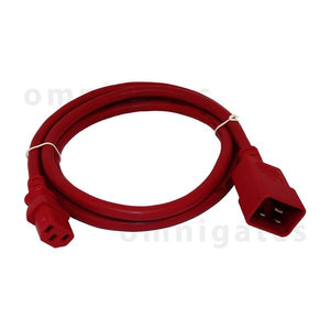 Red 4 feet Power Cord, 14 AWG, SJT, 15A/250V, C13/C20 Connector Cable