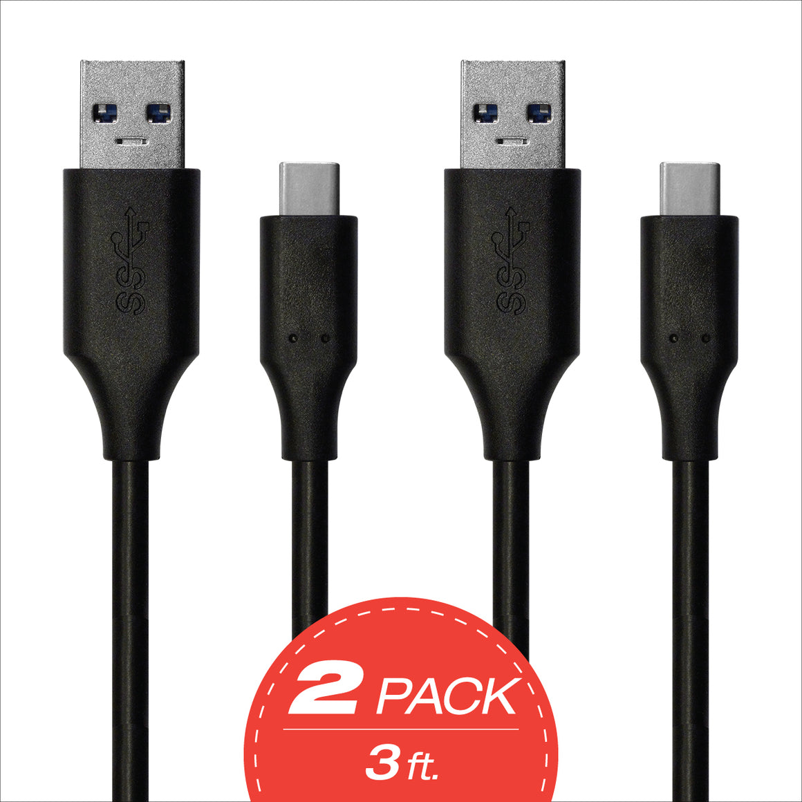omnigates black USB 3.0 type A to Type c power cable 2 pack