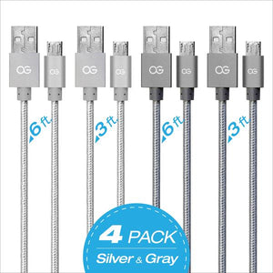 silver and gray Premium High Speed USB A To Micro-5pin Sync/Charging Cable Metallic 4 pack