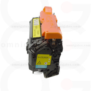 side view of yellow OGP Remanufactured HP CE262A Laser Toner Cartridge