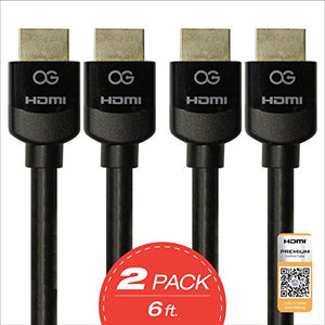 Certified Premium HDMI® Cable with Ethernet, 6ft, 2 Pack Bundle