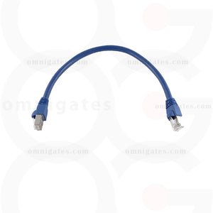 Top view of blue RJ45 CAT 6A Ethernet Network Patch Cable Gold Plated STP