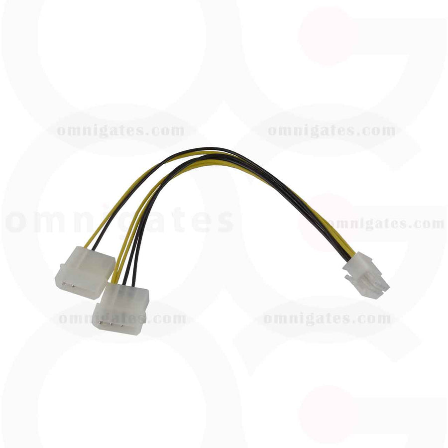 Front view of PCI Express 6 Pin to 5.25 Male x2, Internal DC Adaptor Cable, 8 inches
