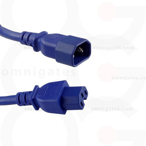 Blue Power Cord Extension, 14AWG, SJT, 15A/250V, C14/C15 Connector cable