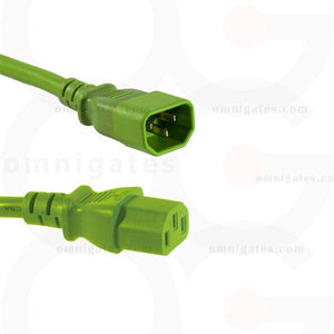 green Power Cord Extension, PC/Monitor, 18AWG, 10A 125V, C13/C14 Connector Cable