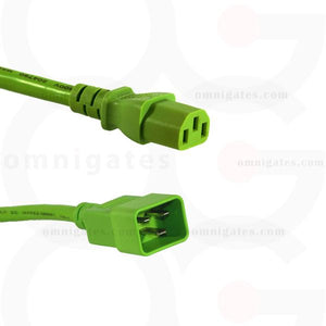 Green 3 feet Power Cord, 14 AWG, SJT, 15A/250V, C13/C20 Connector Cable