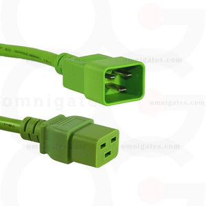 Extension Power Cord, 12AWG, SJT, 20A 250V, C19/C20 Connector Cable, green