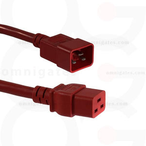 Extension Power Cord, 12AWG, SJT, 20A 250V, C19/C20 Connector Cable, red