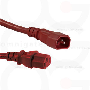 red Power Cord Extension, PC/Monitor, 18AWG, 10A 125V, C13/C14 Connector Cable