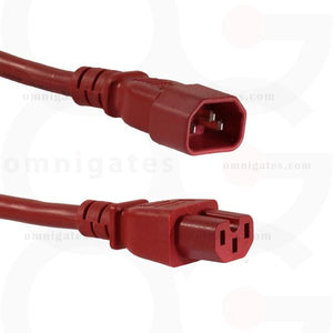 Red 2 feet Power Cord Extension, 14AWG, SJT, 15A/250V, C14/C15 Connector cable
