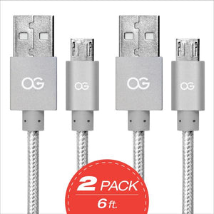 silver Premium High Speed USB A To Micro-5pin Sync/Charging Cable Metallic 2 pack