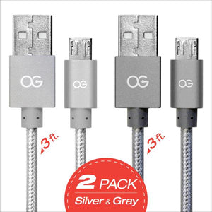 gray and silver Premium High Speed USB A To Micro-5pin Sync/Charging Cable Metallic 2 pack